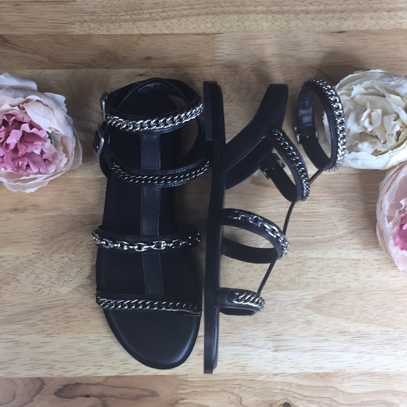 Coach Black Leather Chain Sandals 7.5 M - Picture 2 of 9
